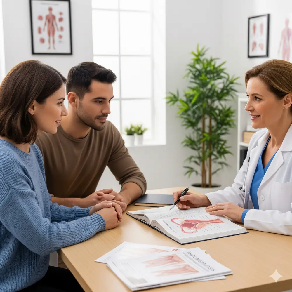 Imagen de pareja consultando sobre tratamiento para la endometriosis y fertilidad-clinica femme