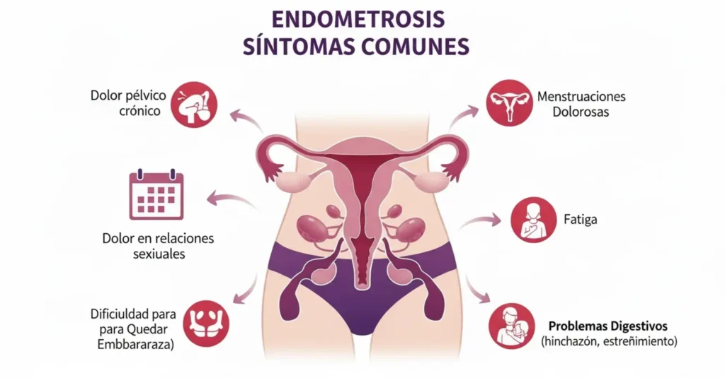 Representación gráfica de los endometriosis síntomas más comunes-clinica femme